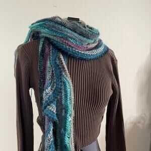 y2k vintage 00's blue and purple fringe scarf / shawl boho fairy whimsy